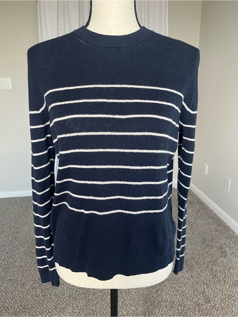 Nili Lotan x Target Cotton Cashmere Wool Navy White Stripe Lightweight Sweater M